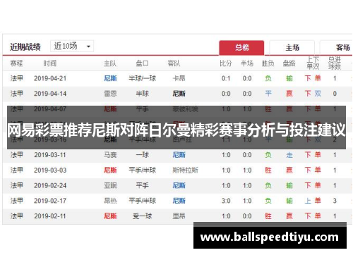 网易彩票推荐尼斯对阵日尔曼精彩赛事分析与投注建议